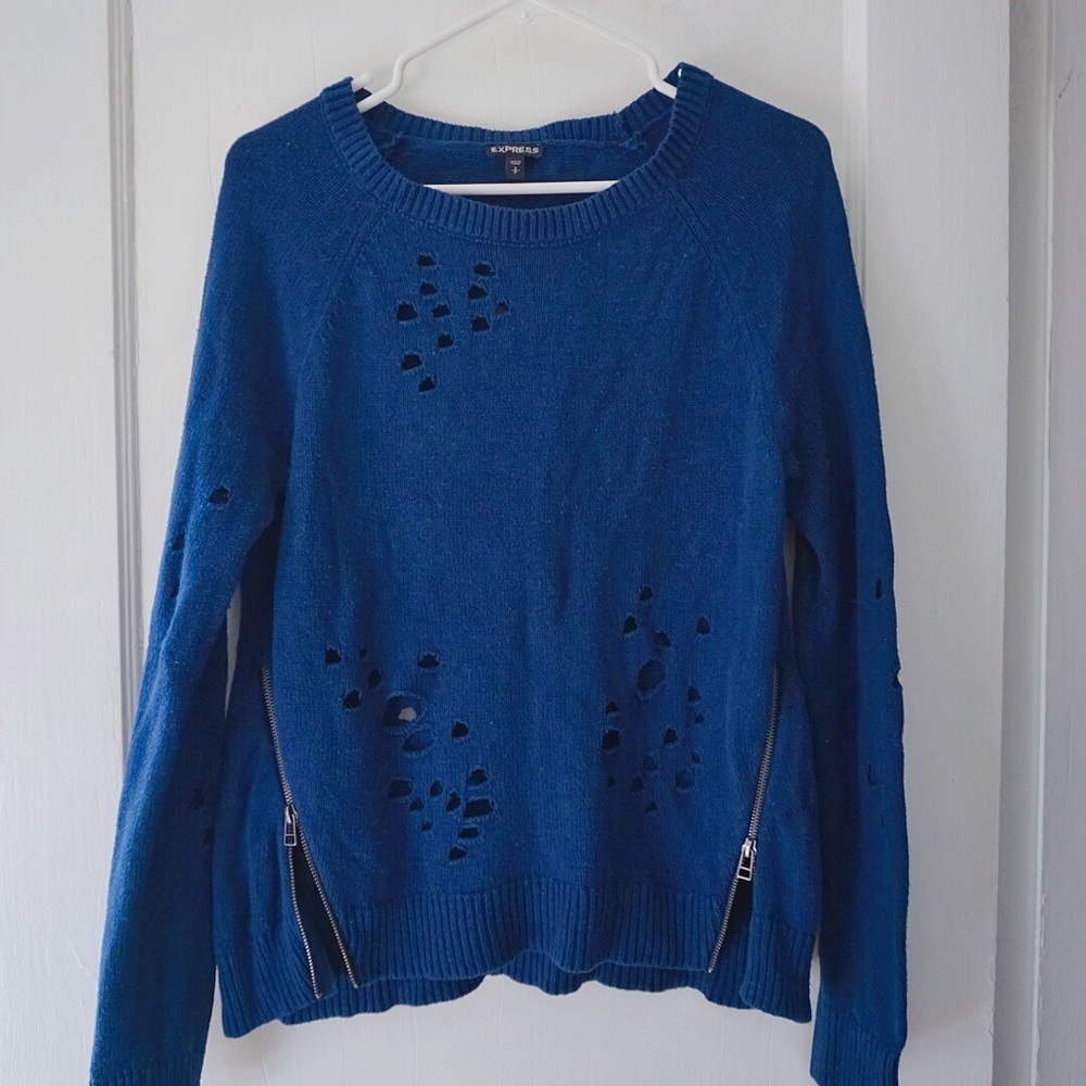 Express blue sweater with zippers